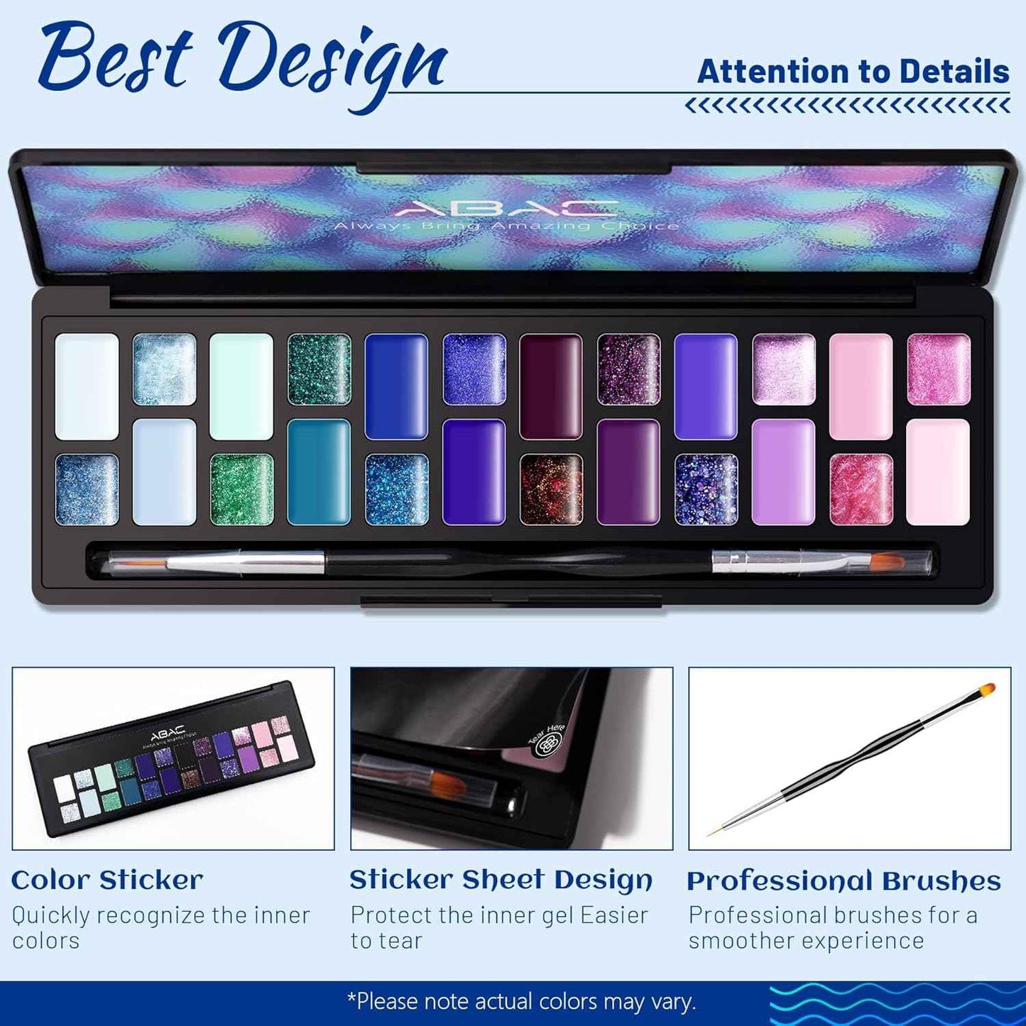 24 Color Gel Nail Polish Set with Pro Brush & 3 Acrylic Nail Art Cleaners