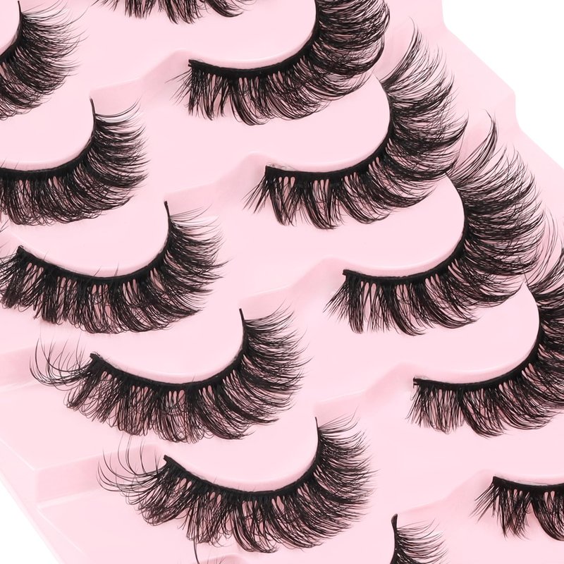 Fyonas Cat Eye Lashes Wispy False Eyelashes Fluffy Faux Mink Lashes 8 Pairs D Curl Fake Lashes Multi-layered Strip Lashes 8-18mm Lash Kit with Lash Glue and Tweezers (Hottie)