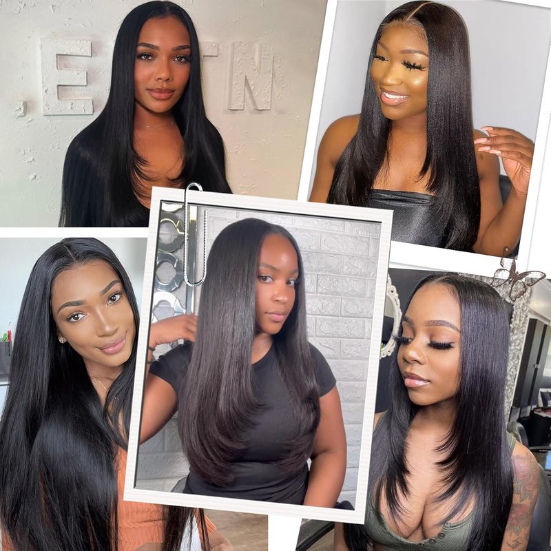 Black Lace Front Wig - Pre-Plucked Glueless Long Straight Synthetic Hair | 26 Inch for Cosplay & Daily Wear