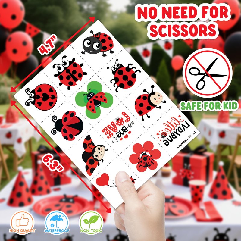 48PCS Ladybug Party Favors - 24PCS Temporary Tattoos & 24PCS Stick Hands Party - Perfect Birthday Party Supplies, Goodie Bag Stuffers, Treasure Box Toys, Classroom Prizes, and Student Gifts