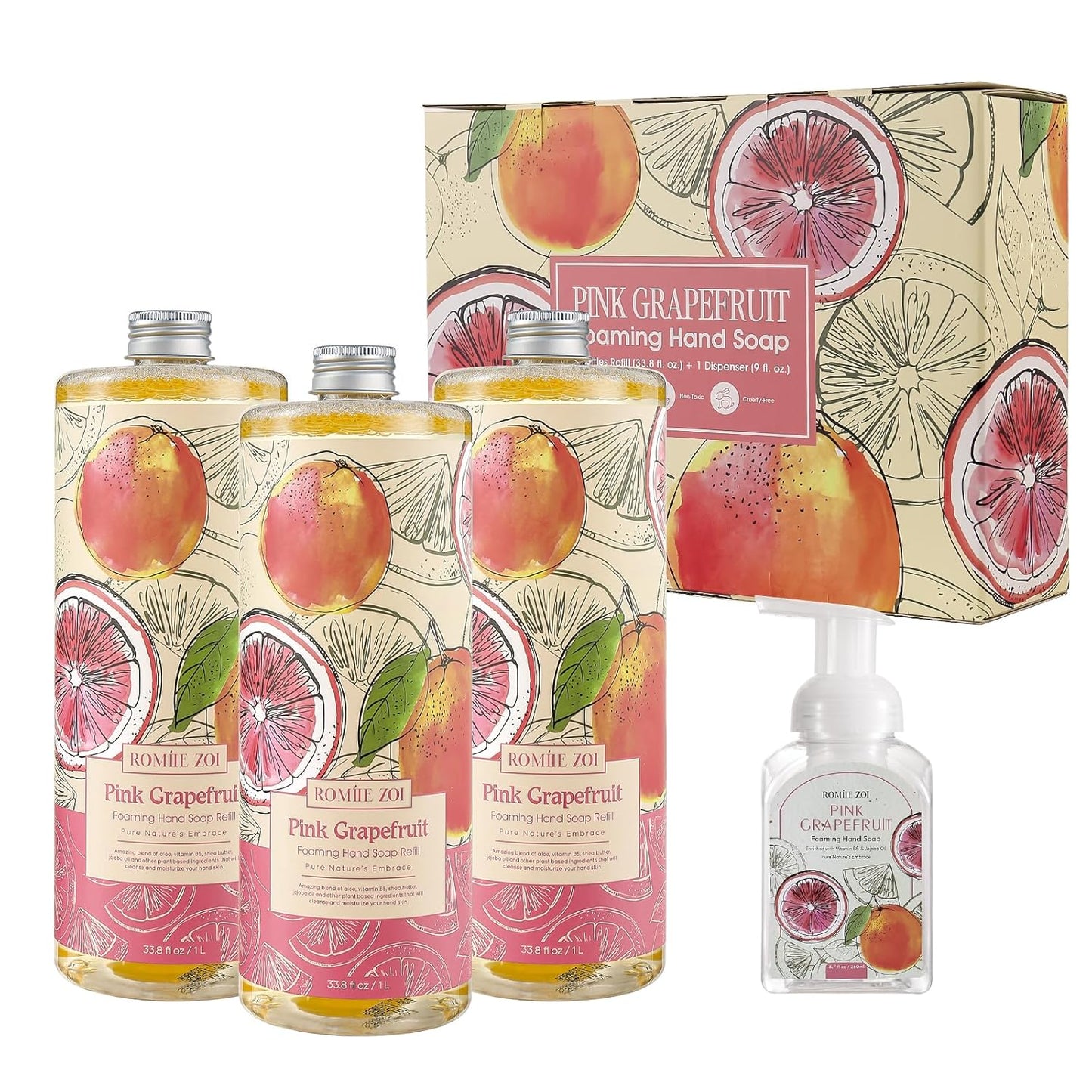 Tomato Vine Foaming Hand Soap Refill Set – 3 Pack (33.8 Fl Oz Each) – Chemical-Free & Moisturizing with Refillable Dispenser for Kitchen & Bathroom
