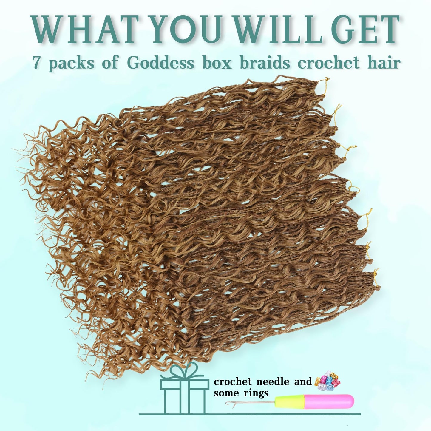 Goddess Bohemian Box Braids Crochet Hair - 18 Inch Crochet Braids with Curly Ends, 7 Packs Synthetic Braiding Hair Extensions for Black Women, M33/30/27