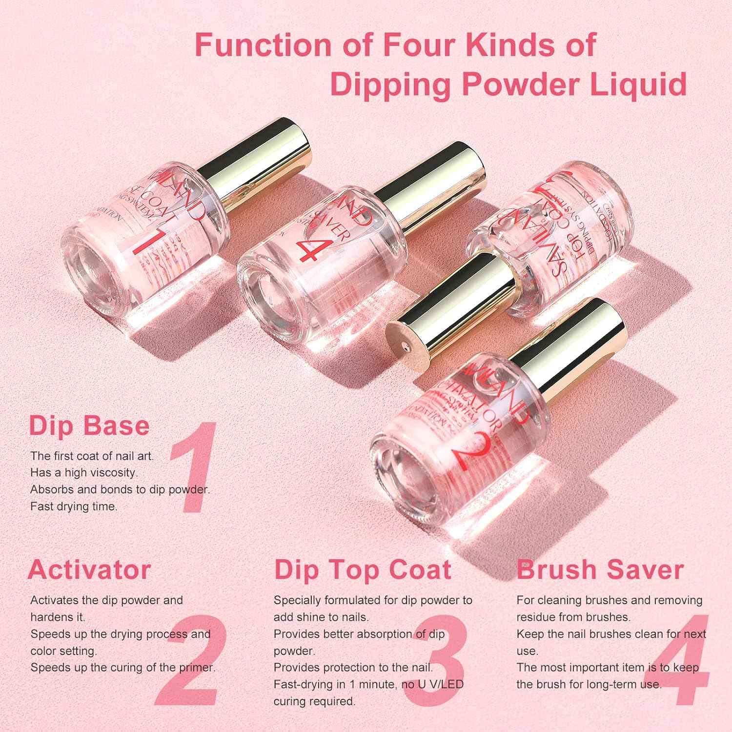 SAVILAND Dip Powder Liquid Set - 10 Pcs Base/Top Coat & Activator for Acrylic Nails