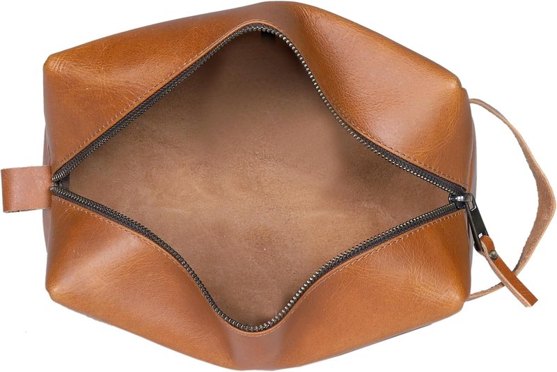 Buffalo Leather Dopp Kit - Travel Toiletry Bag for Men & Women | Zipper Closure, Tan Color