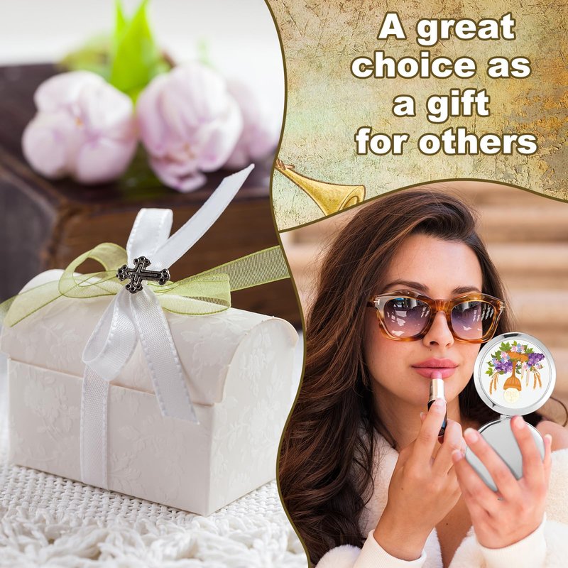 Bucherry 24 Pack Baptism Compact Mirror Favor with Organza Bags Bautizo Recuerdos De Bautizo Para Holy Spirit Baptism Compact Mirror for Christening Party Favor
