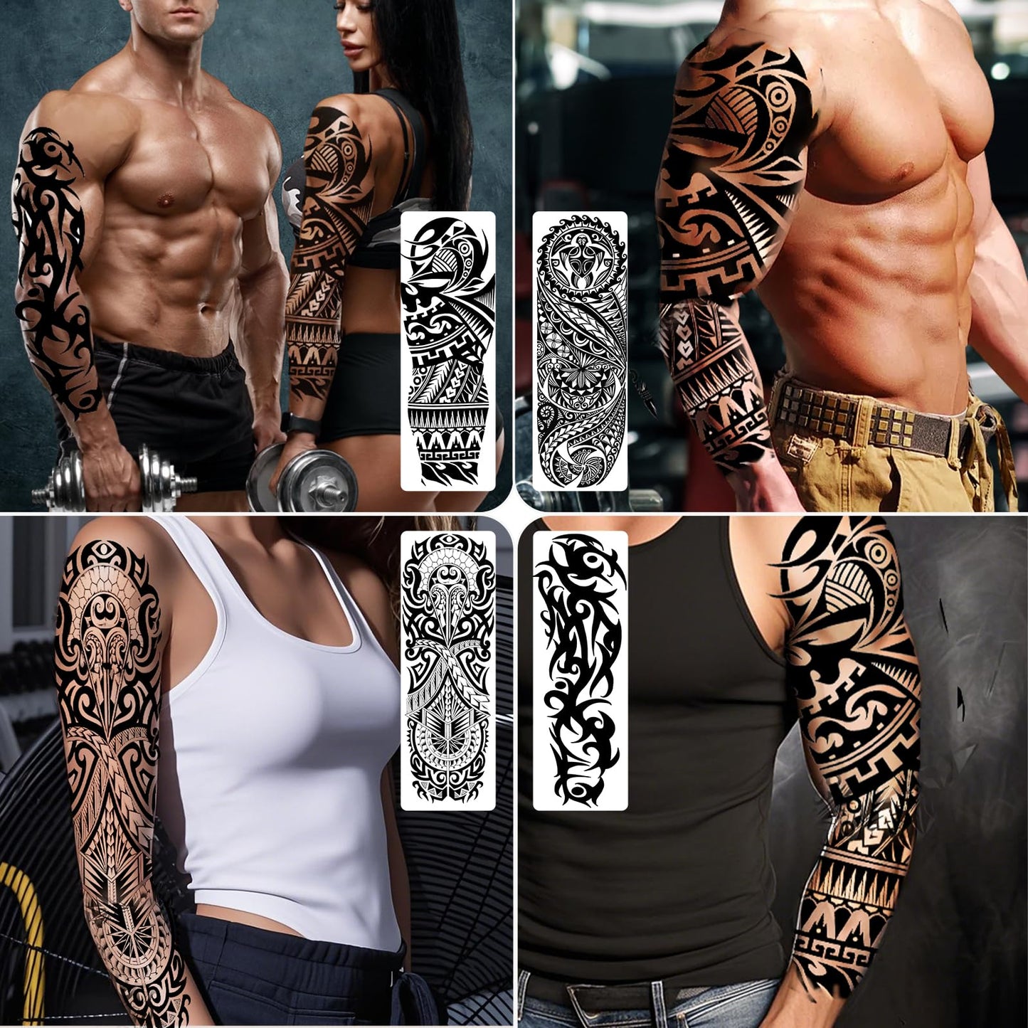 6 Sheets Full Arm Temporary Tattoos, Large Black Totem Tattoo Sleeves, Realistic Fake Tattoos for Men and Women, Waterproof and Long Lasting Tribal Tattoo Stickers for Cosplay, Parties, and Halloween