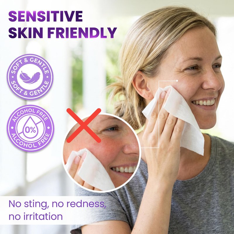 BeautyFrizz Lavender Face Wipes - Gentle No Rinse Makeup Remover and Facial Cleansing Wipes - Contains Aloe, Castor, Vitamin A and E - Suits Sensitive Skin - Moisturizing - Extra Soft (120 pcs)