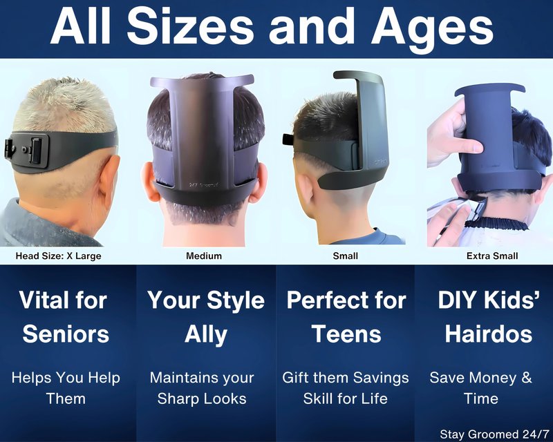 247 Groomed Self Haircut Kit for Men | 2Pcs SelfCut Guide for Men: Neckline Shaving Template & Fade Guide | Adjustable Size Hair Fade Tool & Stable Neck Line Up Tool | Hair Cut for Kids & Seniors