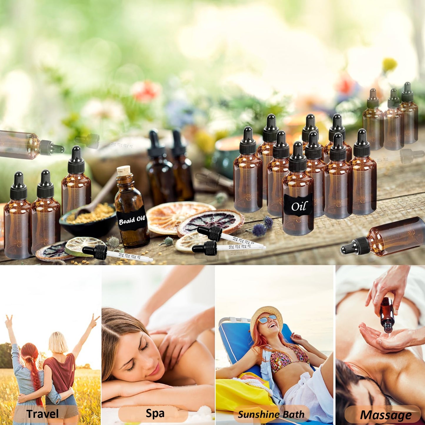 Z-synka 20 Pack,2 Oz Amber Glass Dropper Bottle With Measured Dropper Essential Oil Tincture Bottles,Funnels, Labels,60ml Brown Glass Dispenser Bottle for Oils,Serum,Liquid Medicine Travel Container