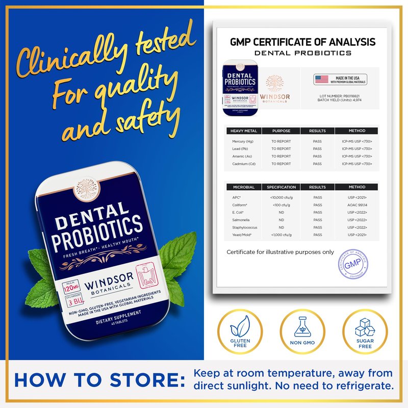 Dental Probiotics for Teeth and Gums - 3BN CFU Lactobacillus Salivarius Acidophilus Casei Tablets - Oral Probiotics for Mouth Bad Breath Treatment for Adults - 45 Chewable Dental Probiotic in a Tin