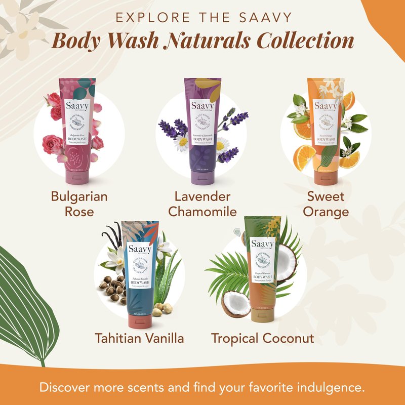 Saavy Naturals Moisturizing Body Wash for Sensitive Skin – Plant-Based & Pure with Coconut Oil, Shea Butter & Aloe Vera – Paraben-Free, Cruelty-Free – Sweet Orange – 8.5 fl oz, 2 pack