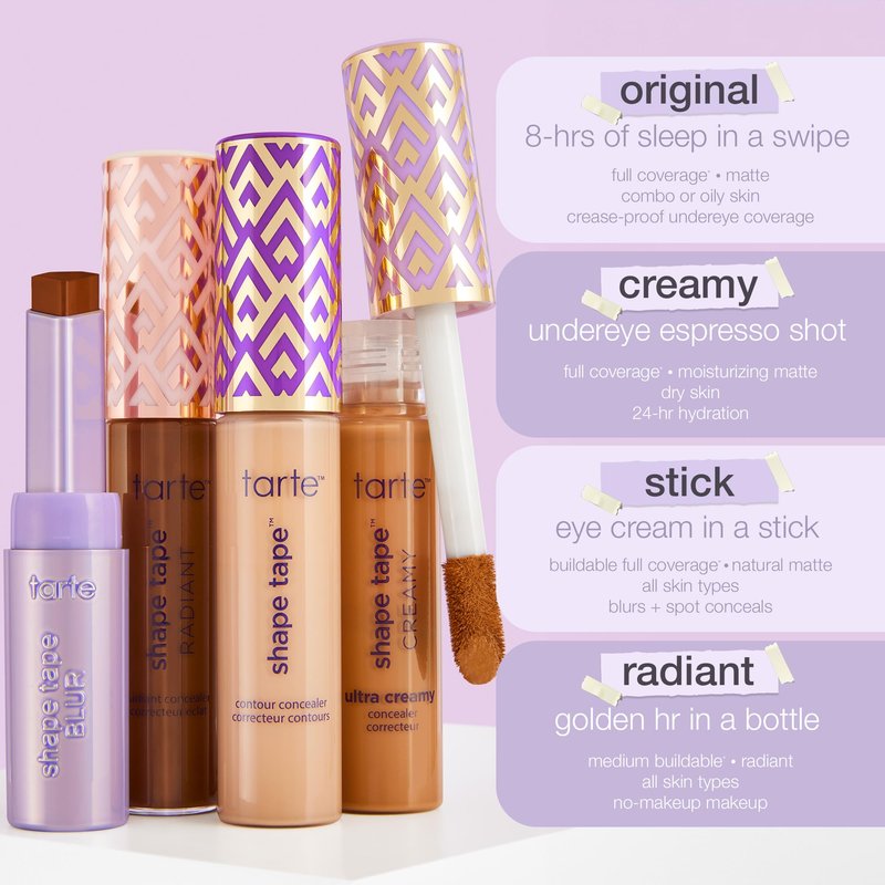 tarte shape tape blur concealer stick - Full Coverage Crease-Proof Makeup, Diamond-Shaped Precision Tip for Instant Eye Lift Effect, 50% Skin-loving Ingredients, Vegan & Cruelty-Free full size, 22N
