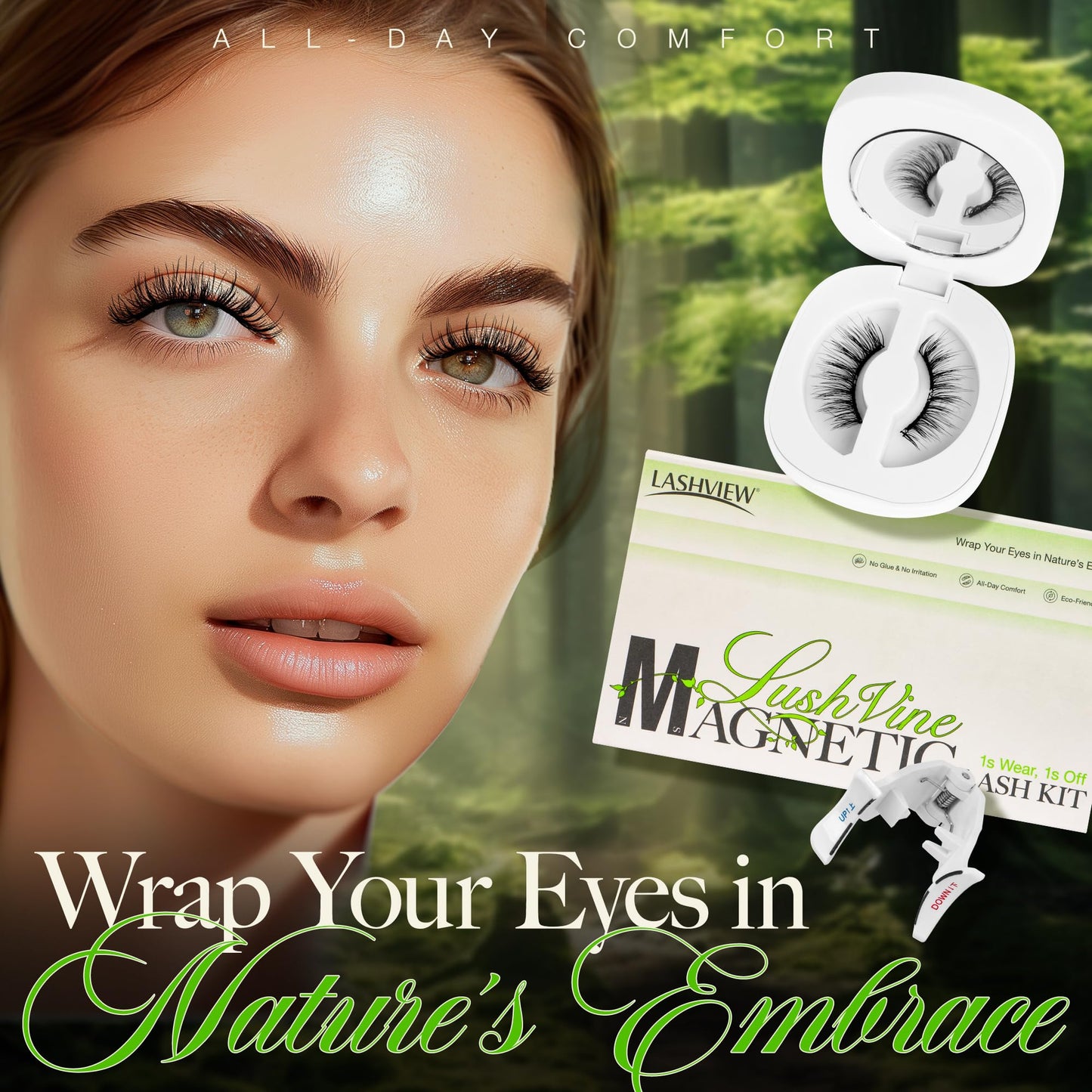 LASHVIEW Magnetic Eyelashes Natural Look, Reusable Soft Magnetic Lashes Kit with Applicator, No Glue Needed, Windproof & Waterproof for All-Day Comfort 2 Packs (L01)