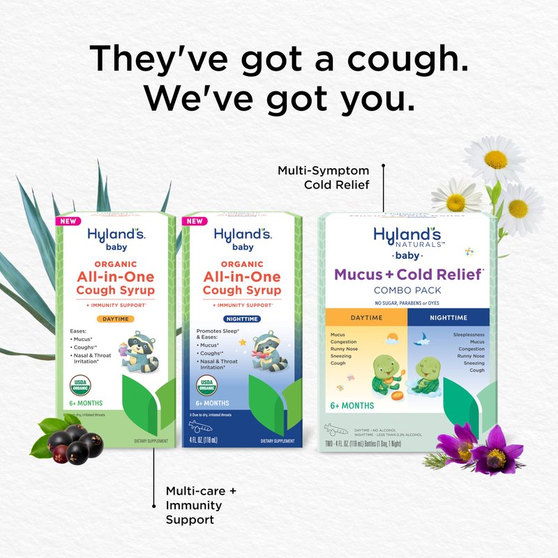 Hyland's Baby Organic All in One Nighttime Cough Syrup + Immune Support with Elderberry, Vitamin C, Zinc & Chamomile, 4 Fl Oz