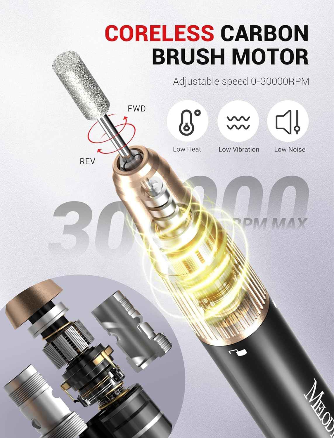 Portable Electric Nail Drill 30000RPM with Nail Art Brushes Set - MelodySusie