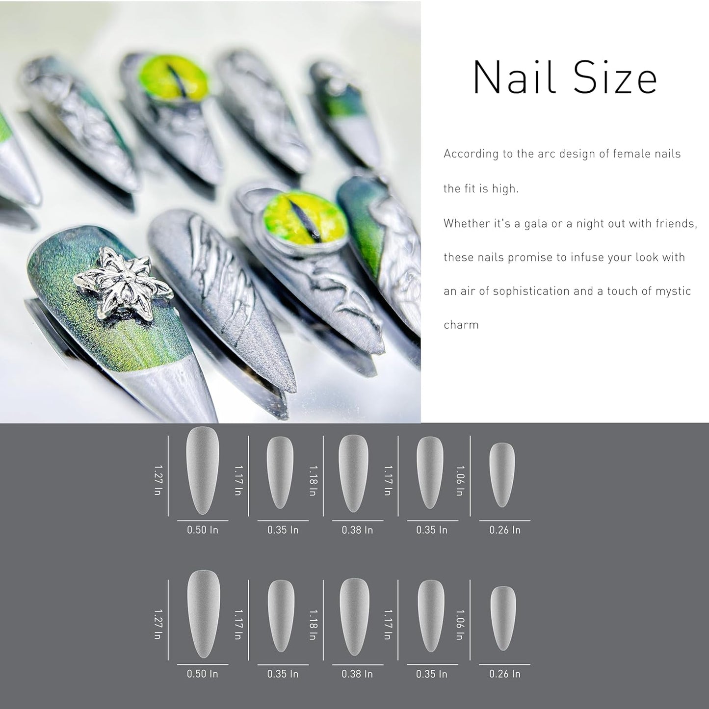 Luxury Handmade Almond Press-On Nails - Reusable Halloween Goth Style (10pcs, Red Spider)