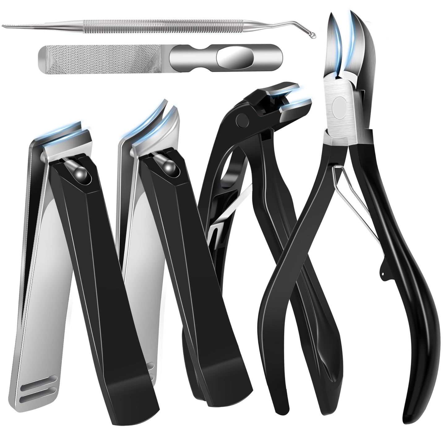 Toenail Clippers for Adults – 6-in-1 Thick & Ingrown Toenail Clippers Set, Large Straight & Slanted Nail Clippers, Heavy Duty Wide Jaw Nail Cutter with Long Handle for Men and Women