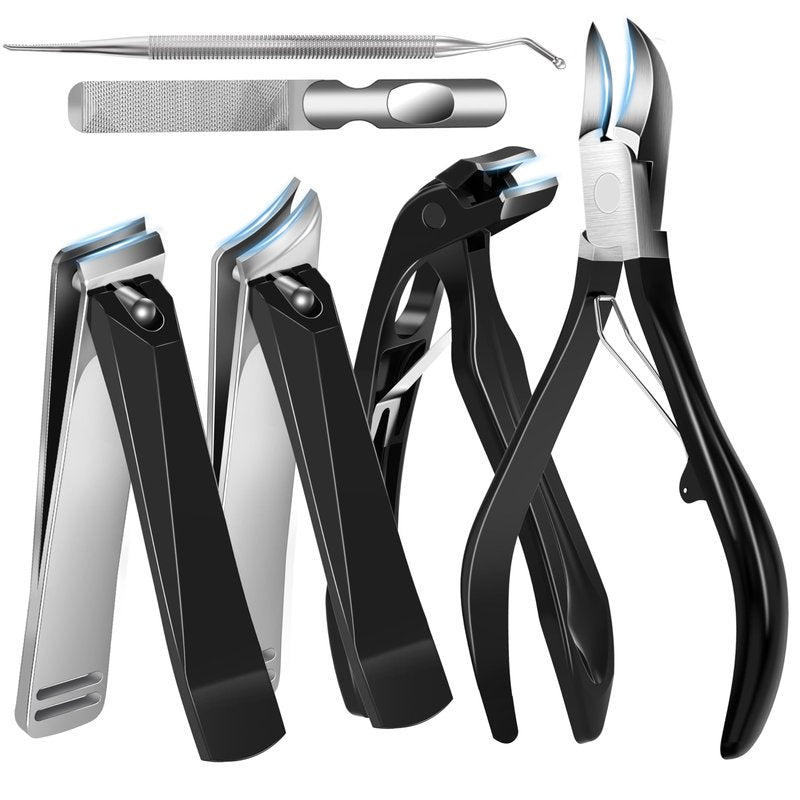 Toenail Clippers for Adults – 6-in-1 Thick & Ingrown Toenail Clippers Set, Large Straight & Slanted Nail Clippers, Heavy Duty Wide Jaw Nail Cutter with Long Handle for Men and Women