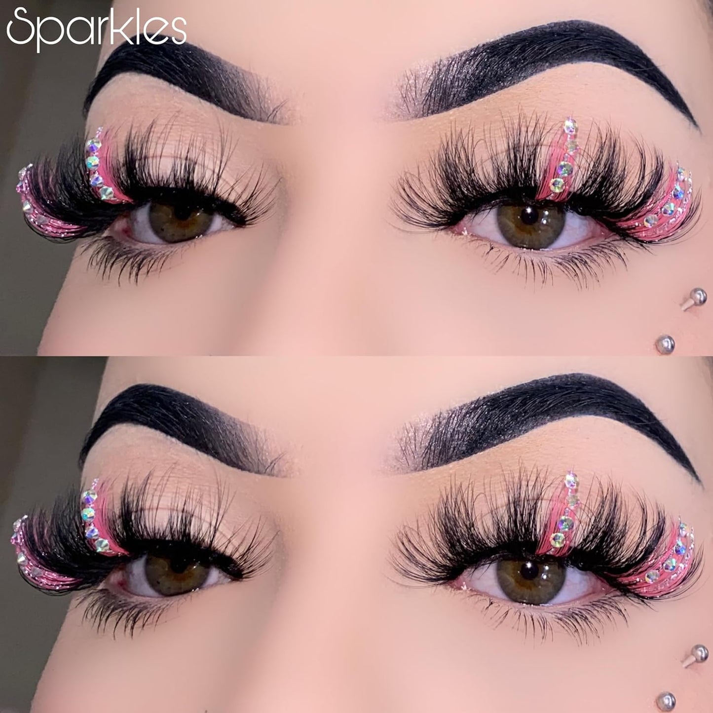 Miss Kiss Lashes - Pink Rhinestone False Eyelashes | Reusable Fairy Faux Mink 18mm