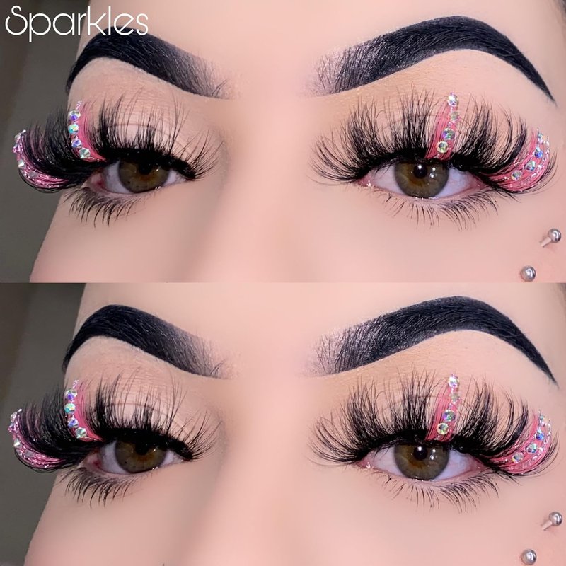 Miss Kiss Lashes - Pink Rhinestone False Eyelashes | Reusable Fairy Faux Mink 18mm
