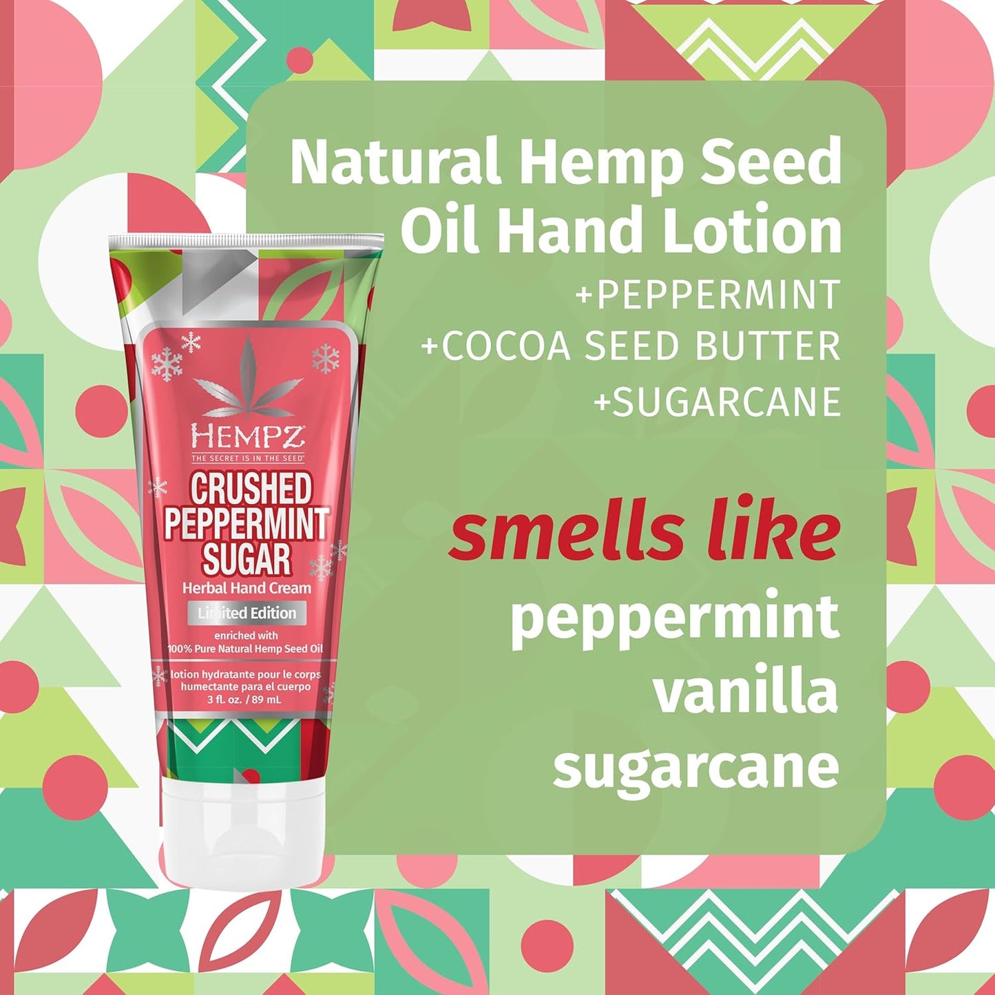 Crushed Peppermint Hand Cream - Hydrating Travel Size, 3 oz (Pack of 2) - Perfect Holiday Gift for Men & Women