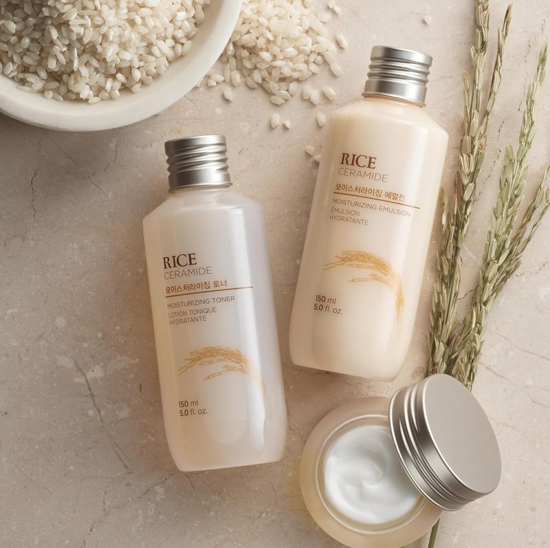 The Face Shop Rice Ceramide Moisturizing Skincare Set - Hydrating Toner & Moisturizer for Dry Skin | Travel Size Gift Set