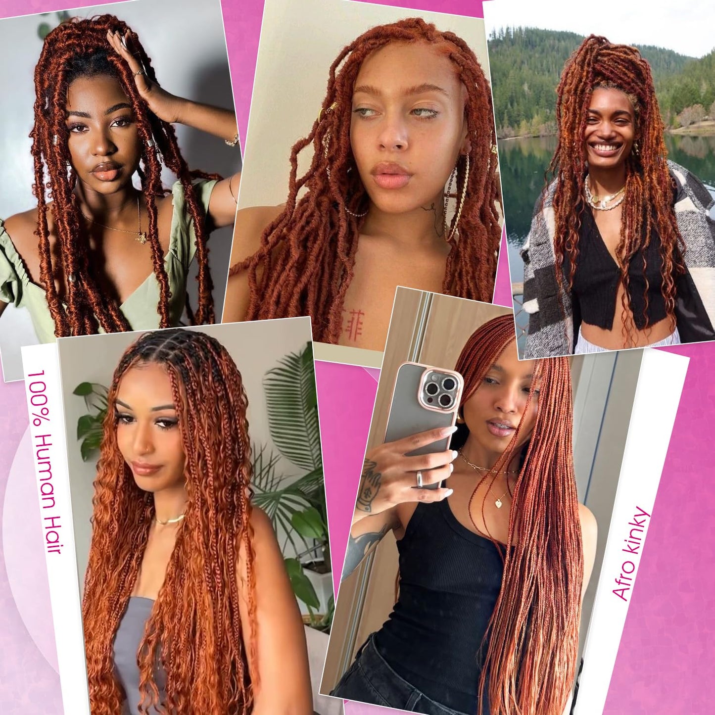 Afro Kinkys Bulk Human Hair For Braiding 18 inch Orange Ginger Afro Kinky Curly 100% Real Human Hair Bulk for Dreadlocks Mini Twist Crochet Braids Hair Extensions 50g