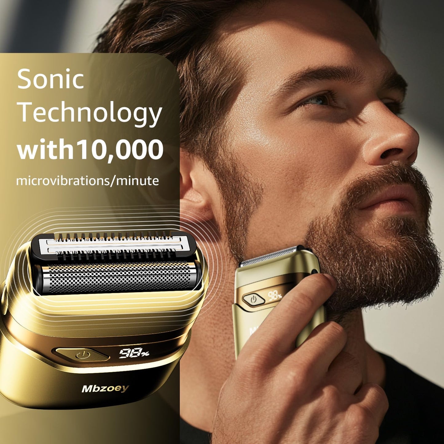 Electric Foil Shavers for Men, Mini Electric Razor, Compact Face Shaver, IPX7 Waterproof Wet Dry Cordless Razor, LED Display, USB-C, Travel-Friendly, Light Gold,Father's Day Gifts