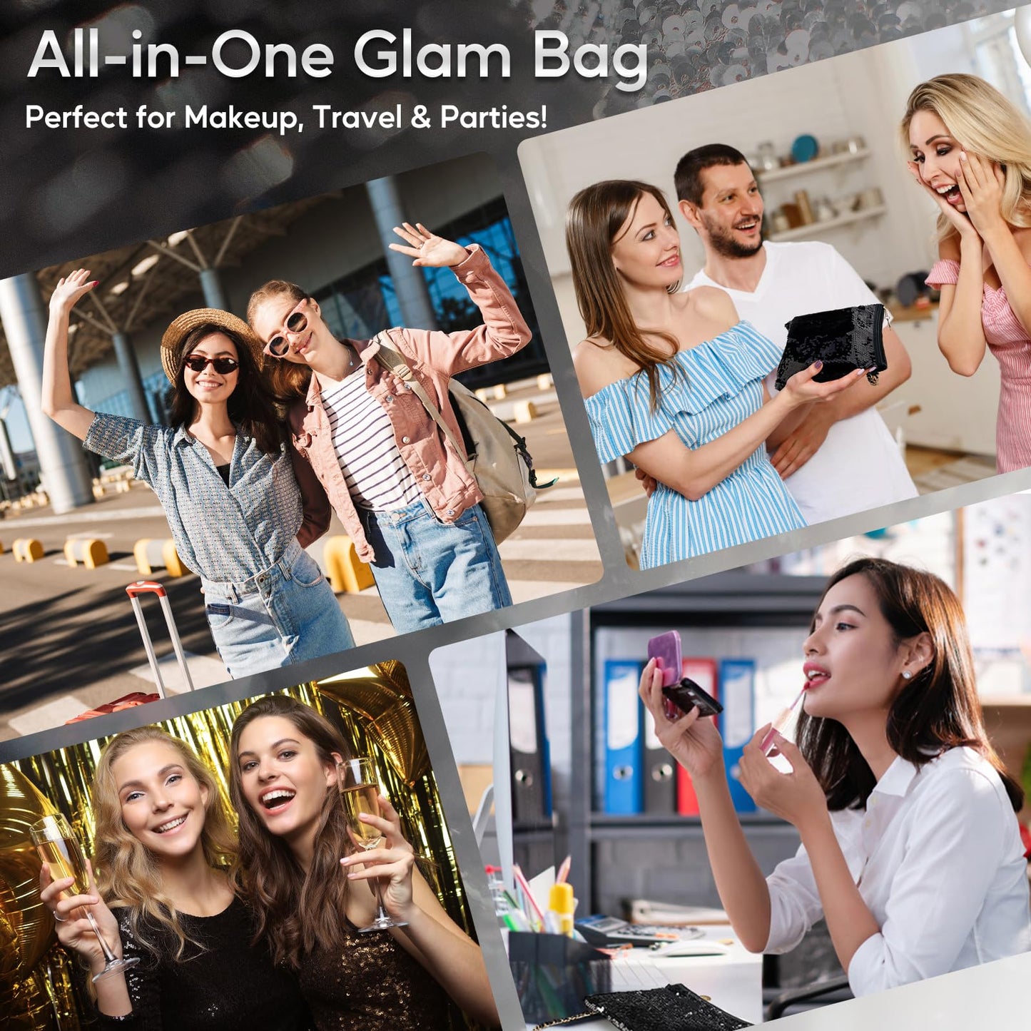 Color Nymph All in One Makeup Kit for Women & Girls, Cosmetics Gift Set with Sequin Shoulder Bag Includes Eyeshadow Palette, Lip Gloss, Lipstick, Liquid Blush, Eyeliner, Eyebrow pencil, Mascara, Brush