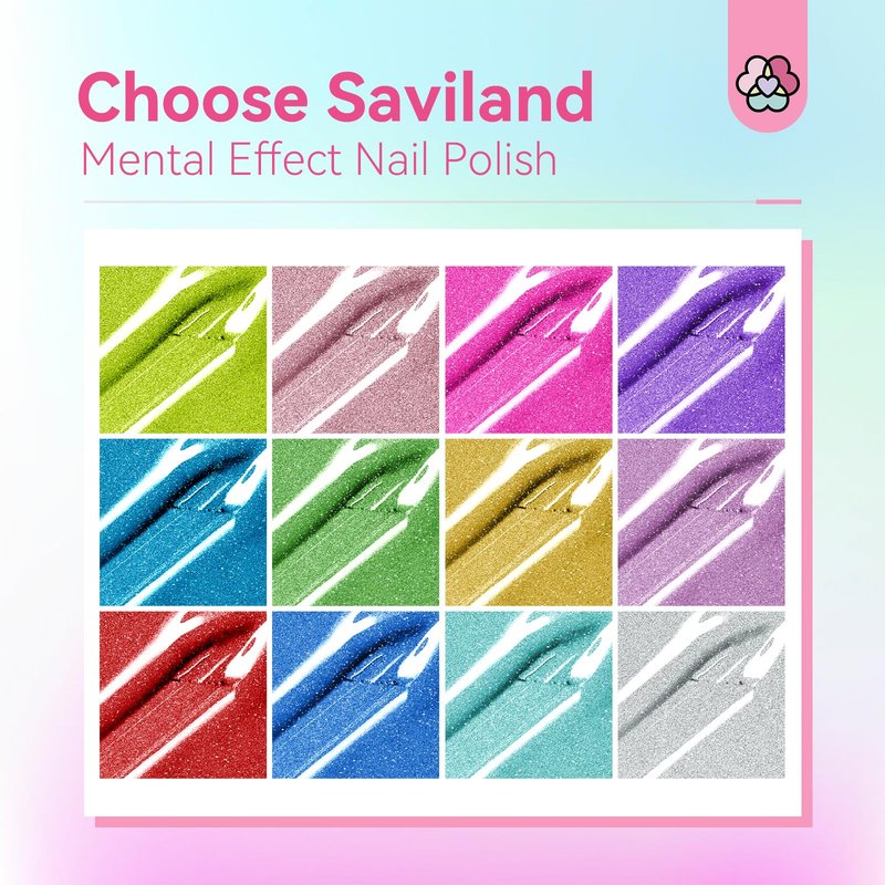 SAVILAND Mirror Quick Dry Nail Polish Set: Chrome Metallic Holographic Nails Polish Kit Gold Sliver Air Dry 14 Pcs Regular Nail Polish with Base and Top Coat DIY Art Salon Home Gift for Women