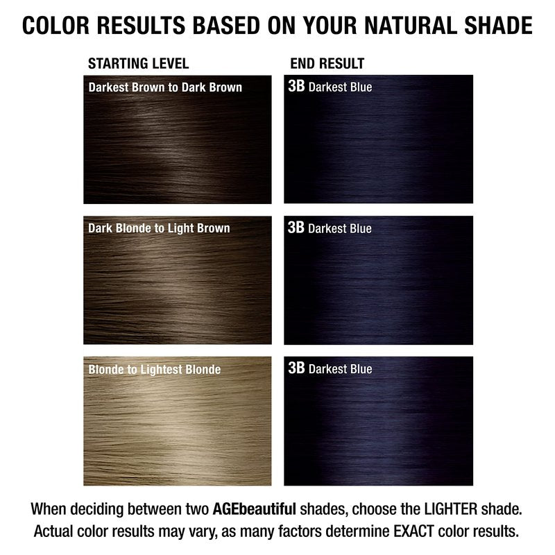 AGE beautiful Permanent Hair Dye 3B Darkest Blue - Cool Dark Brown Hair Color Cream with 100% Gray Coverage, Anti-Aging Biotin Formula for Thicker, Fuller Hair, Professional Salon Quality
