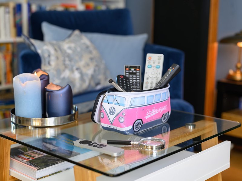 BRISA VW Collection - Volkswagen Neoprene Universal Makeup Cosmetics Toiletry Travel Pharmacy Bag in T1 Bus Design (Pink/Large) (Small (9.1 x 4.3 x 3.1 inches))