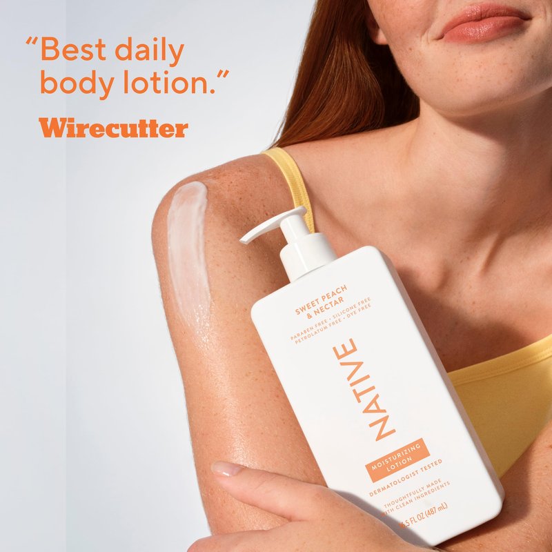 Native Body Lotion, Sweet Peach & Nectar, 48-Hour Hydration for Dry & Sensitive Skin, Made with Plant-Based Moisturizers like Shea Butter, Silicone & Paraben Free, 16.5 fl oz