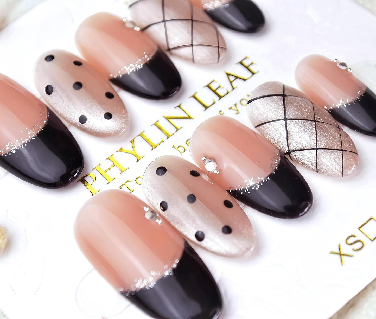 3D Sea Shell Press-On Nails - Handmade Medium Almond Beach Nail Art with Butterflies (L Size)