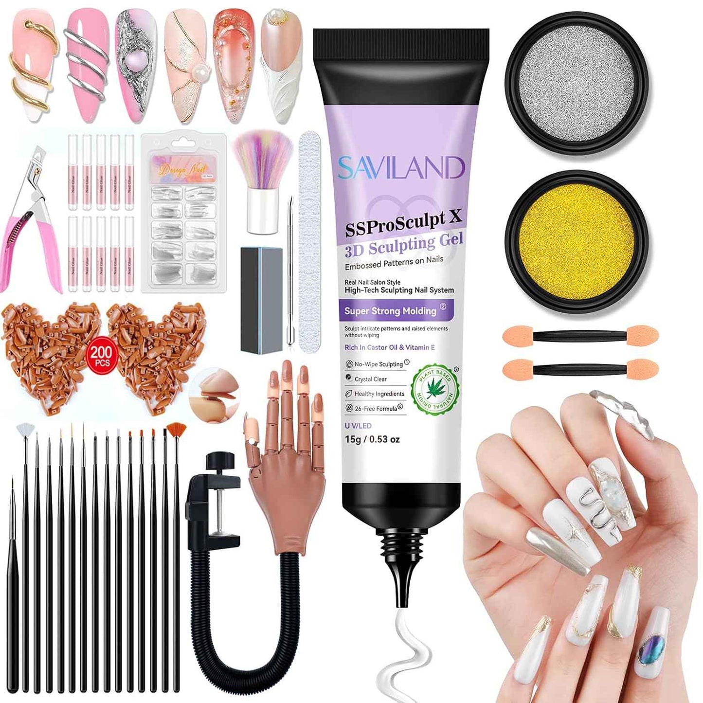 3D Gel Nail Kit with Practice Hand – Professional Acrylic Nail Art Set for Sculpting & Decoration