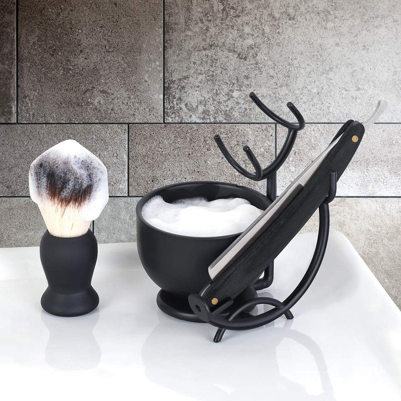 Grooming Shaving Kit for Men - Stainless Steel Razor Stand & Brush | Perfect Christmas Gift for Dad or Husband