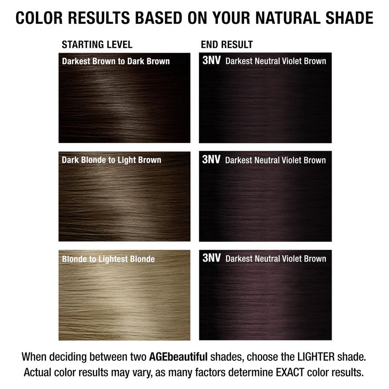 AGE beautiful Permanent Hair Dye 3NV Darkest Neutral Violet Brown - Cool Darkest Brown Hair Color Cream with 100% Gray Coverage, Anti-Aging Biotin Formula for Thicker, Fuller Hair, Salon Quality