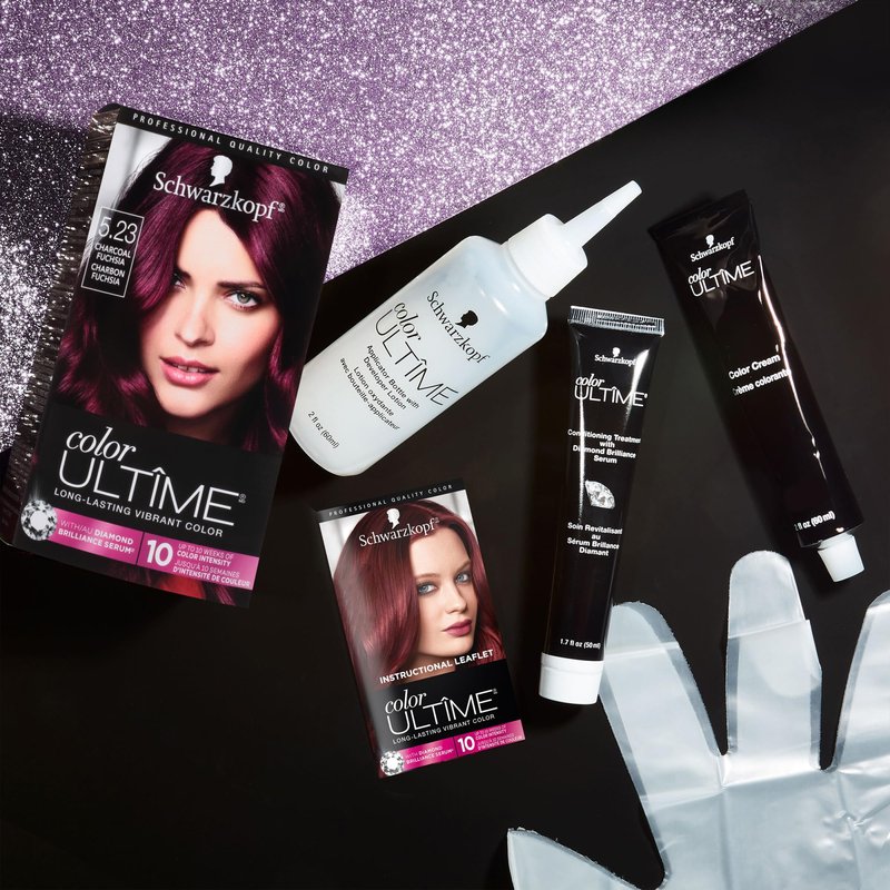 Schwarzkopf Color Ultime 5.23 Charcoal Fuchsia Hair Dye, Permanent Intense Red with Diamond Brilliance, Fade-Resistant, Covers Grays, All Hair Textures