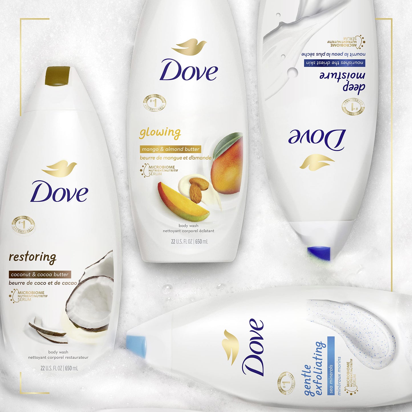 Dove Purely Pampering Body Wash for Dry Skin Coconut Butter and Cocoa Butter Effectively Washes Away Bacteria While Nourishing Your Skin 22 oz 4 count