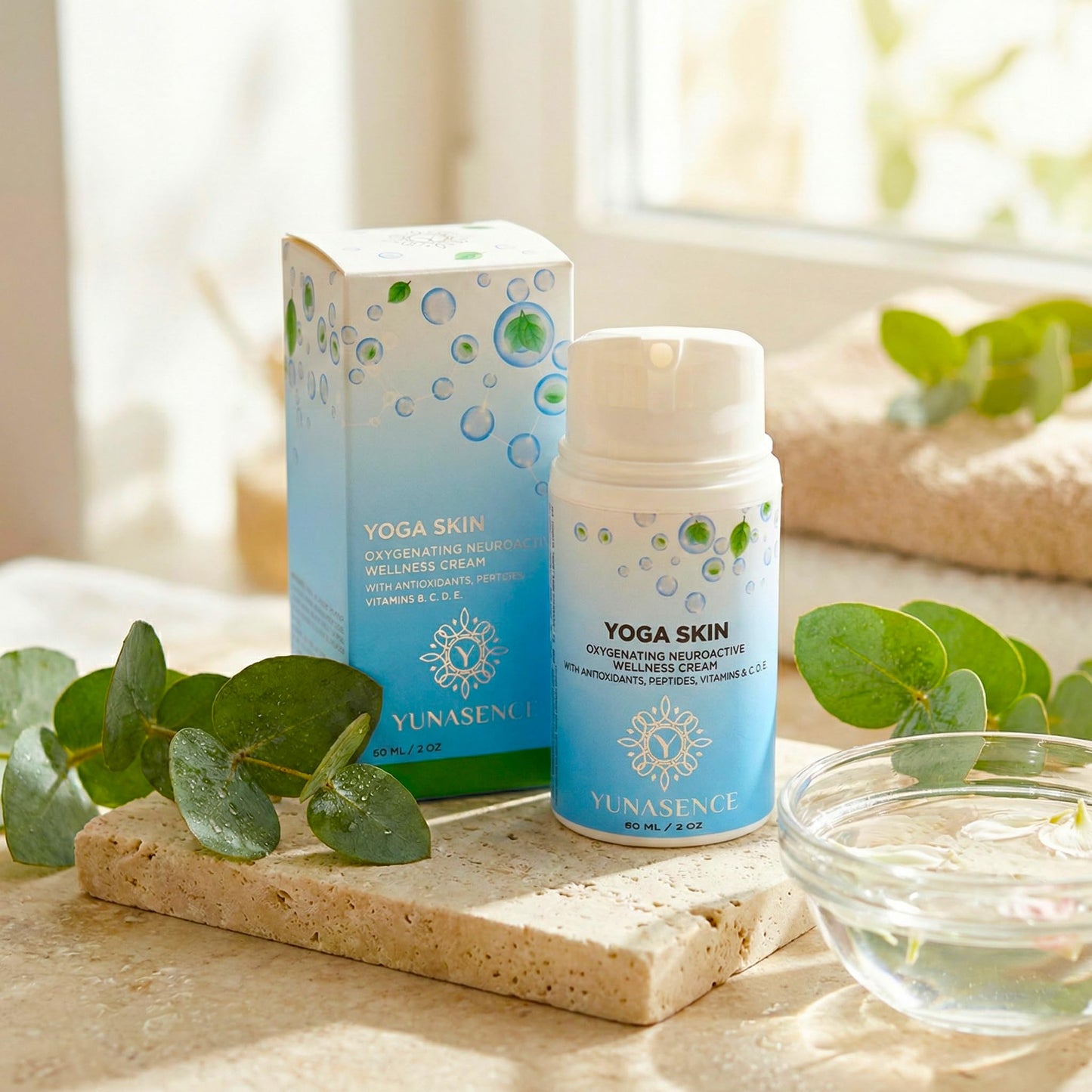 Yunasence YOGA SKIN Oxygenating Neuroactive Wellness Cream, with Antioxidants, Vitamins B. C. D. E. For Radiant, Smooth and Healthier - Looking Skin.