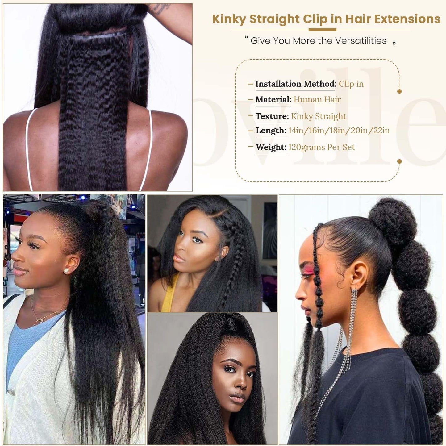 Kinky Straight Clip in Hair Extensions 120Gram Brazilian Virgin Kinky Clip in Human Hair Extensions for Black Women Full Head Natural Black #1b Kinky Straight Clip ins 18 Inch