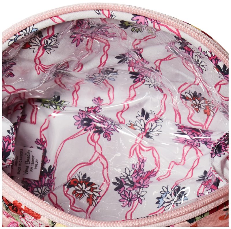 Vera Bradley Women's Cotton Clamshell Cosmetic Makeup Organizer Bag, Hope Blooms Pink - Recycled Cotton, One Size