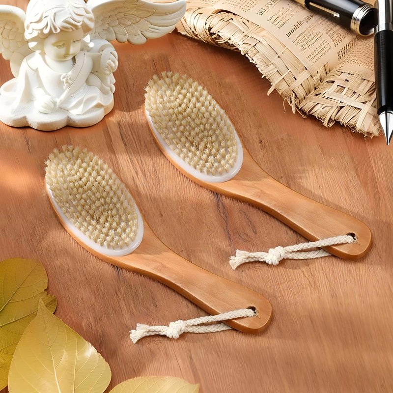 GIWOSK 6 Pack Dry Brushing Body Brush, Soft Natural Bristle Exfoliating Dry Brush with Contoured Wooden Handle for Lymphatic Drainage Cleaning Body Skin Care