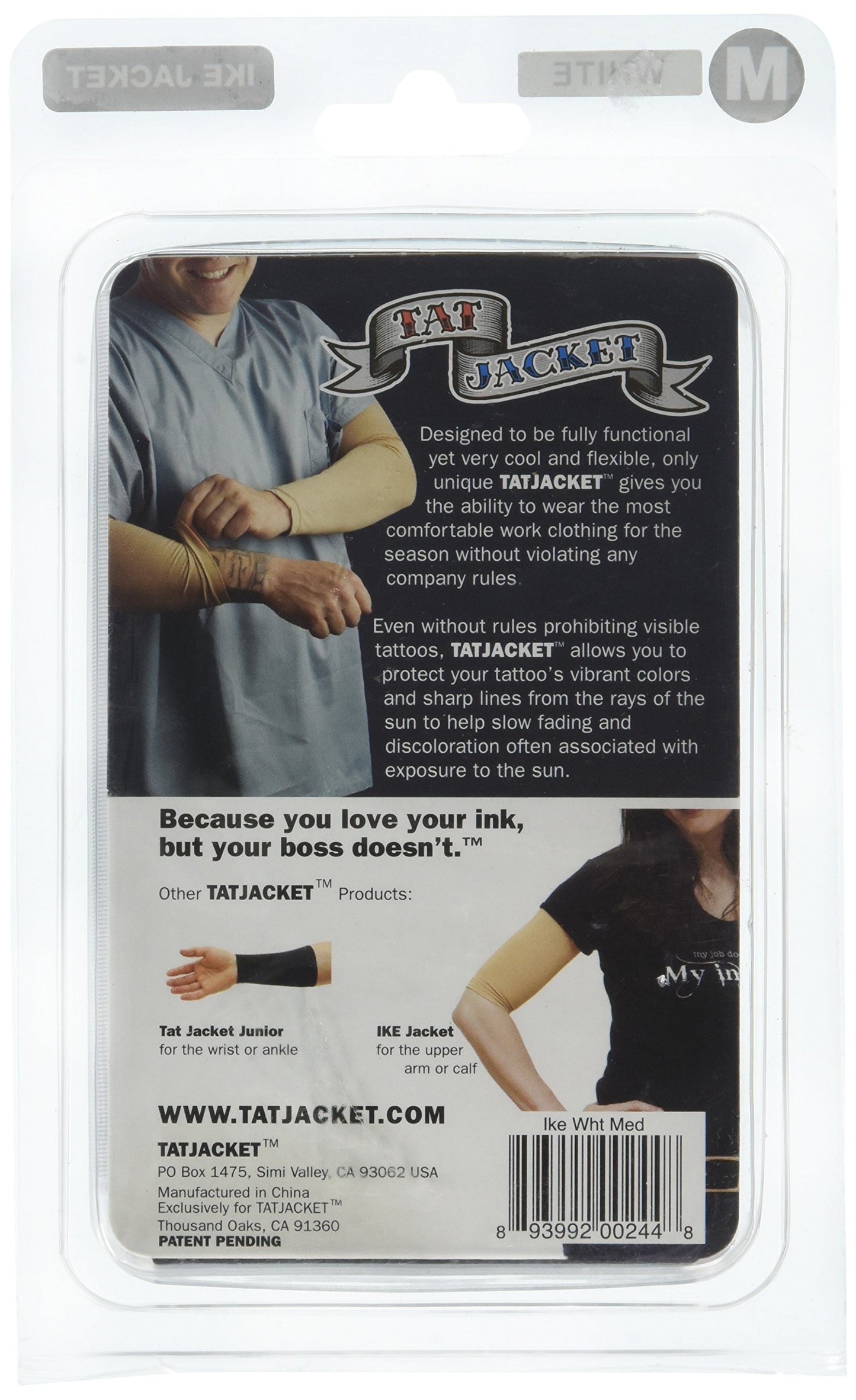 Tatjacket Tattoo Cover Up Concealer Sleeve, 2-PACK, Arm or Calf coverage, UPF 50 Protection, Slip Free, for Men & Women (Unisex), MEDIUM, WHITE