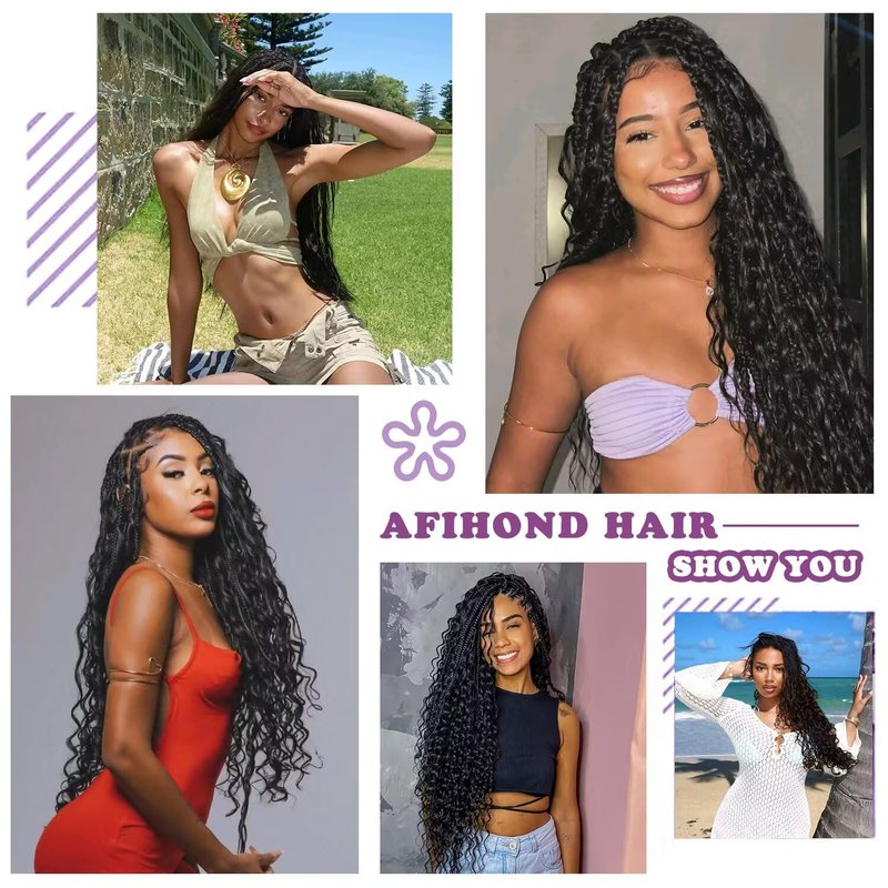 Afihond Human Braiding Hair For Boho Braids Deep Water Wave Bulk Human Hair for Braiding 12A Wet and Wavy Curly 100% Human Hair Extensions 3 Bundles 110g Natural Color 16inch
