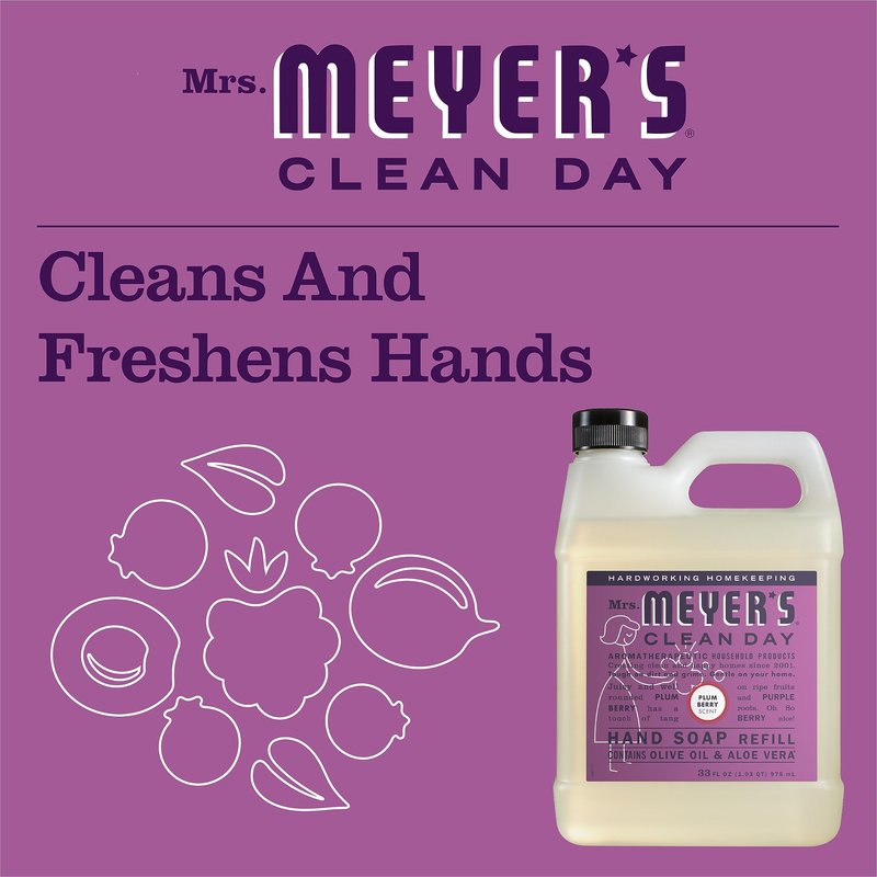 Mrs. MEYER'S CLEAN DAY Plum Berry Scent Hand Soap Refill 33 Fl Oz (Pack of 4)
