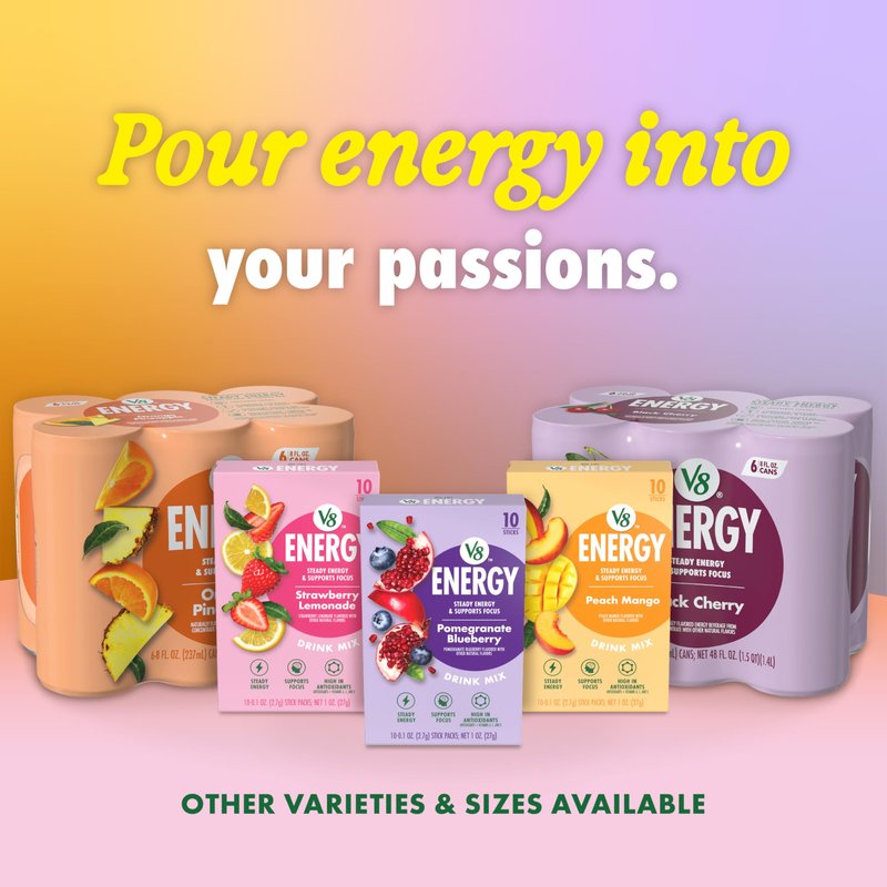 V8 Energy Peach Mango Energy Drink, 8 fl oz Can (24 Pack)