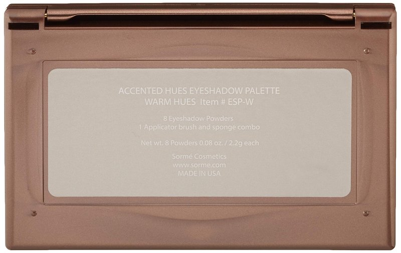 Sorme Cosmetics Accented Hues Eyeshadow Palette in Warm (0.64oz) | 8 Pans of Metallic, Shimmer, and Matte Eyeshadows | With Dual-Ended Makeup Brush Applicator | Blendable and Crease-proof Eye Makeup