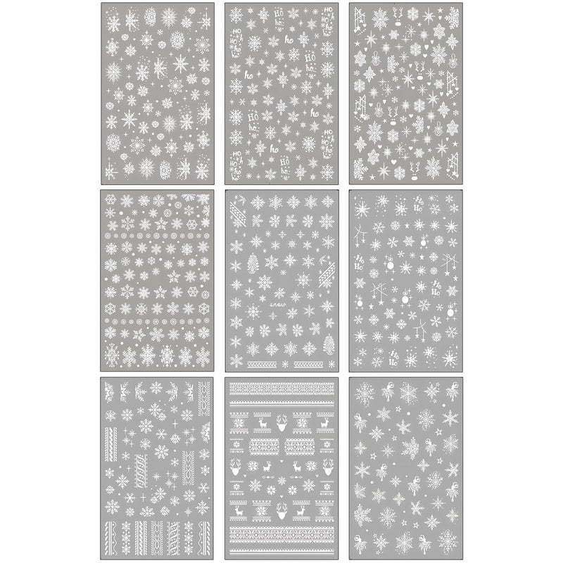 9 Sheets Christmas Snowflake Nail Art Stickers, Winter Romance Nail Decals, White Reindeer 3D Self-Adhesive Nail Sticker, Holiday DIY Manicure Decoration Supplies Accessories for Women Girls