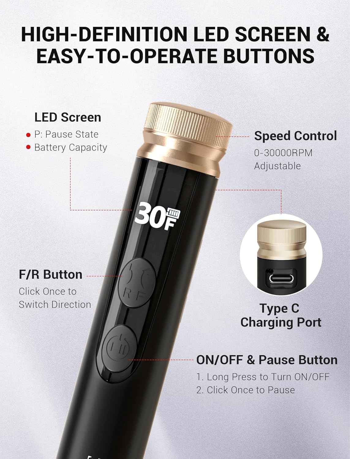 Portable Electric Nail Drill 30000RPM with Nail Art Brushes Set - MelodySusie